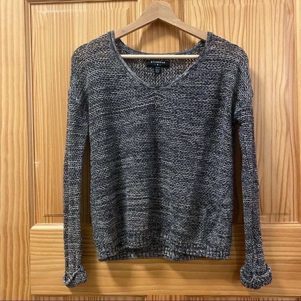Urban Outfitters UO Bycorpus black grey white marled open knit sweater top XS - Picture 2 of 8